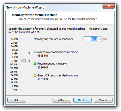 VMware Workstation Virtual Machine Wizard set memory size