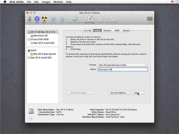 Disk Utility format the SSD disk