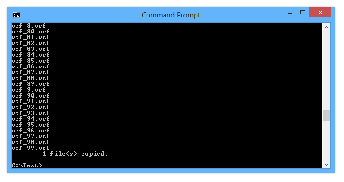 Finished merging vcf contacts to single file using the command line