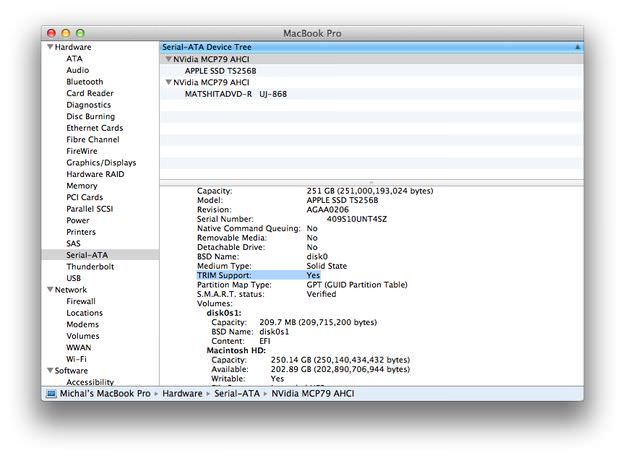 MacBook Pro SATA information