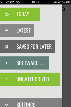 Feedly for iPhone main menu