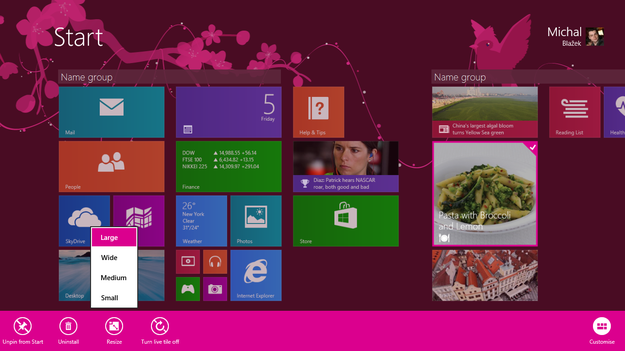 Windows 8.1 Blue tile size settings