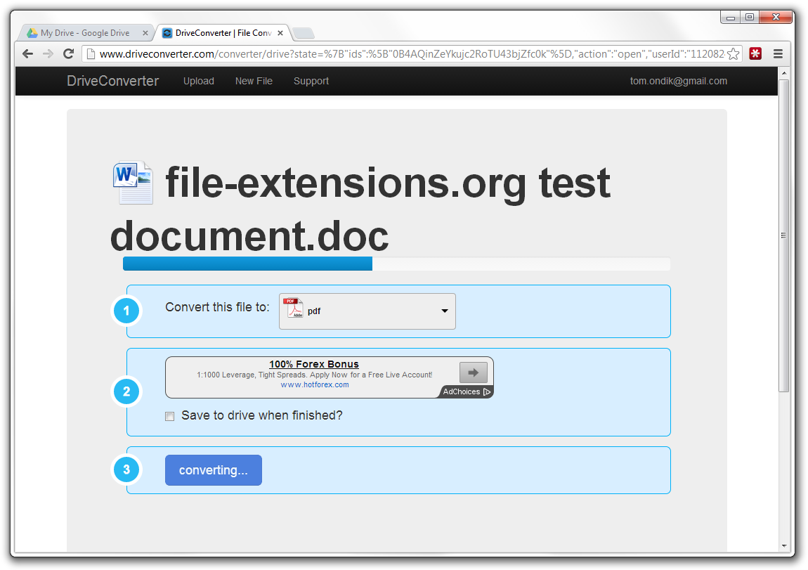 Performing document conversion using DriveConverter in Google Drive part 3