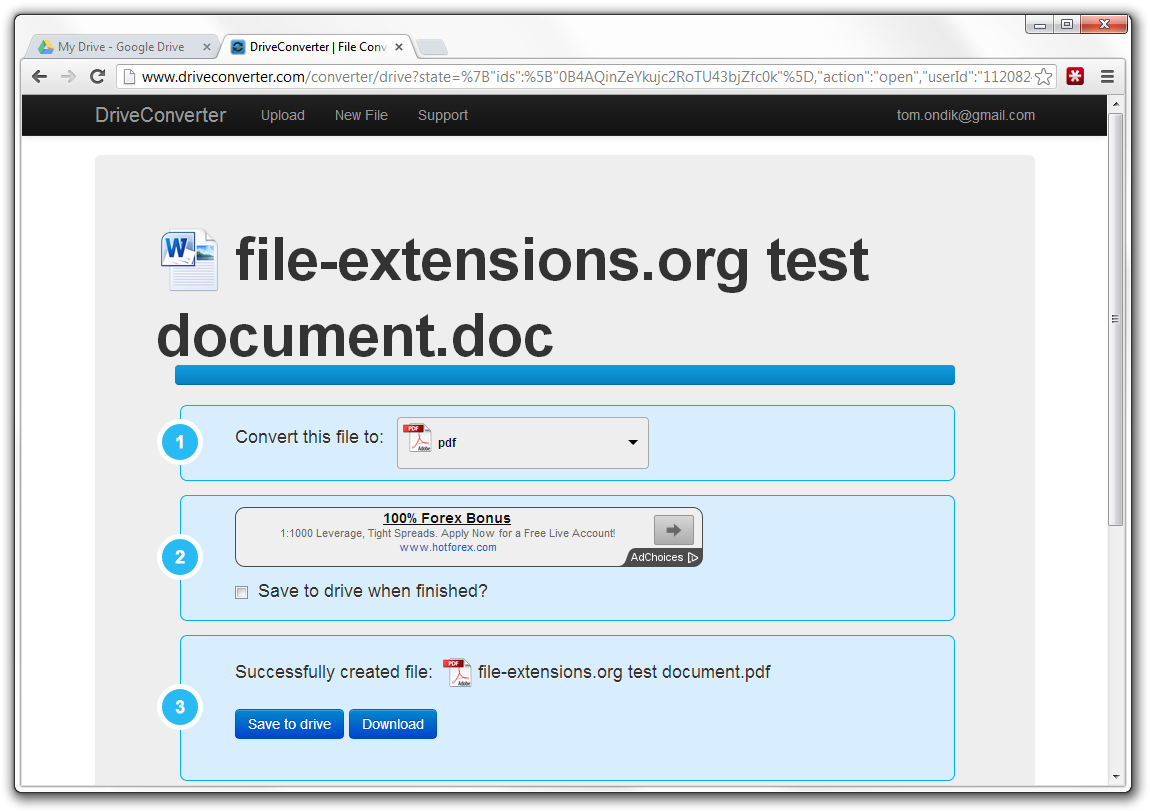 Performing document conversion using DriveConverter in Google Drive part 4