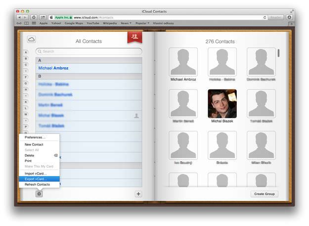 iCloud Contacts export vCard