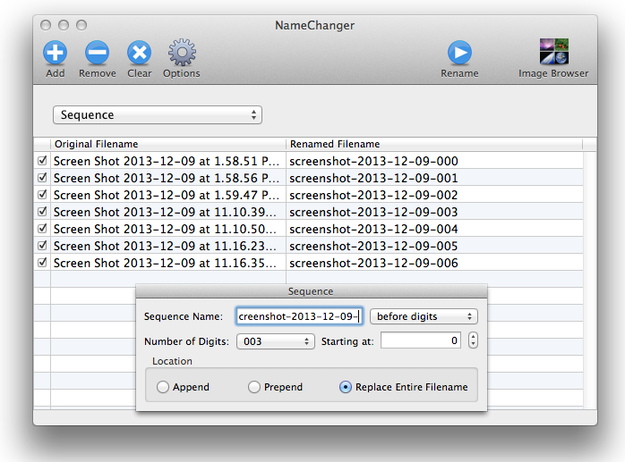 NameChanger sequence settings