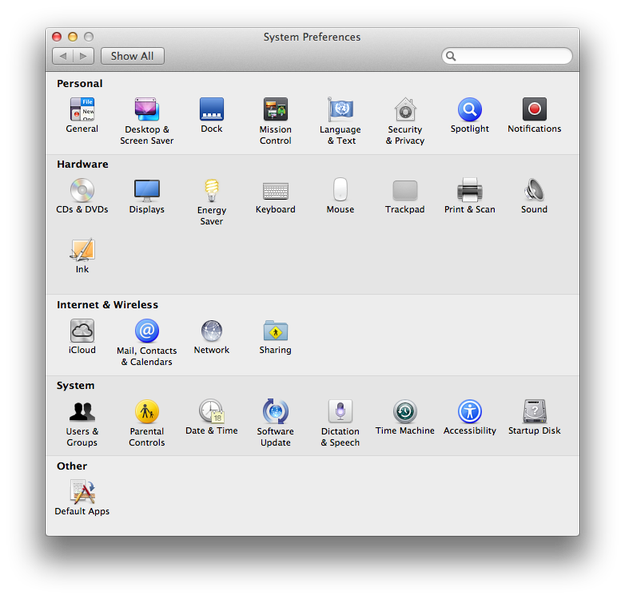 Apple Mac OS X system preferences