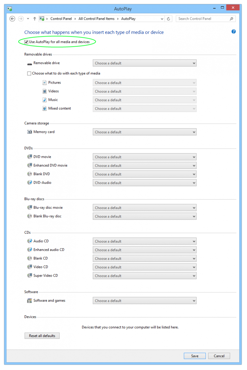 Control Panel AutoPlay Option