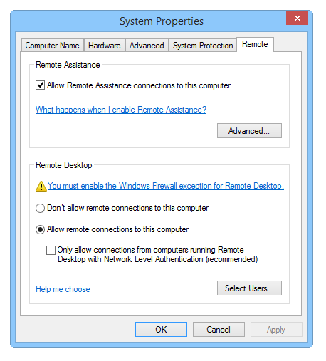 Remote desktop settings