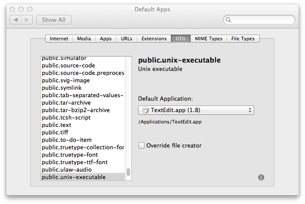 RCDefaultApp UTIs settings