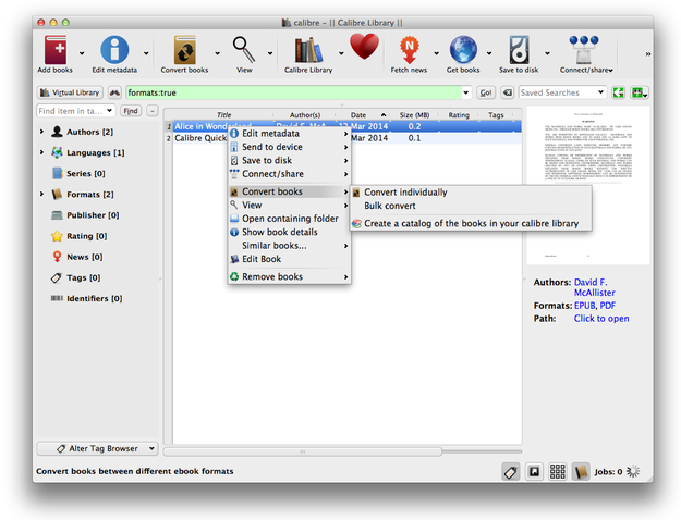 Conveting ebooks in Calibre