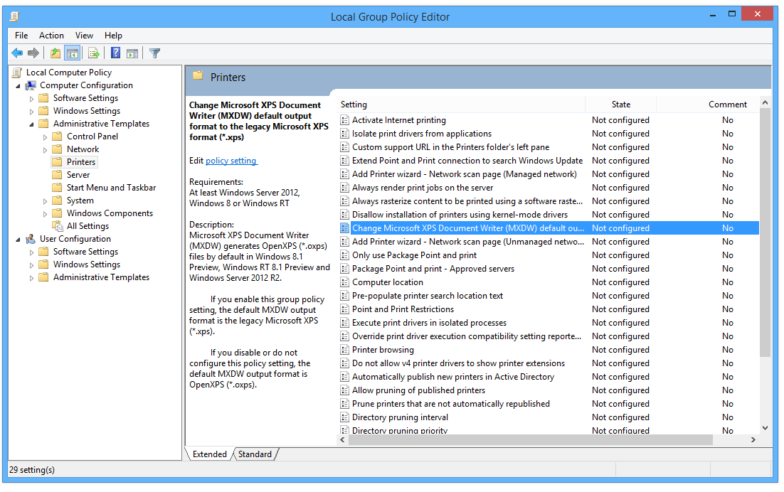 Local Group Policy Editor in Windows 8