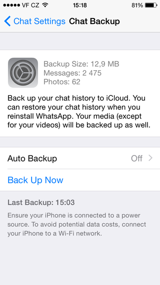 WhatsApp iCloud backup