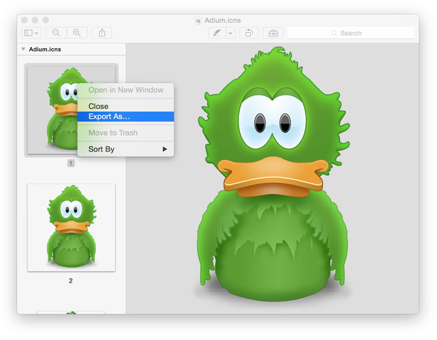 Apple Mac OS X preview export As...