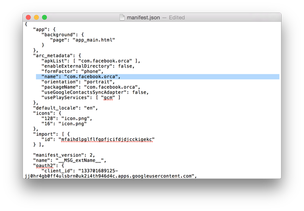 Edit manifest.json file