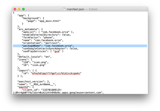 Edit manifest.json file