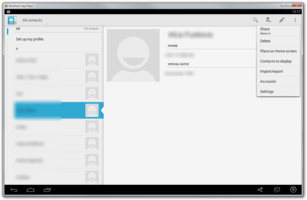 Import contact list Bluestacks
