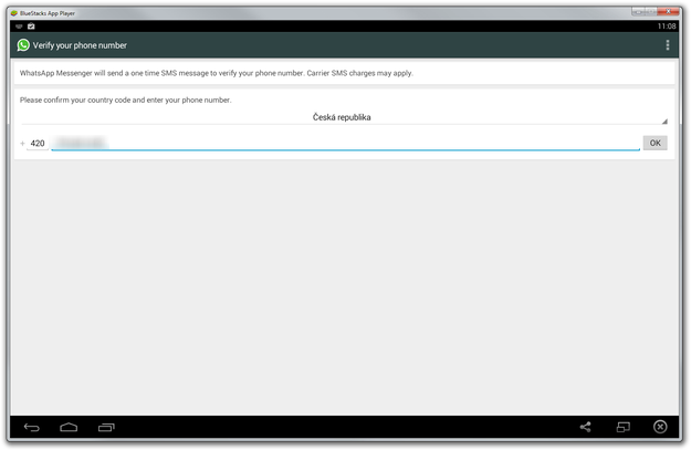 WhatsApp verify your phone number in Bluestacks