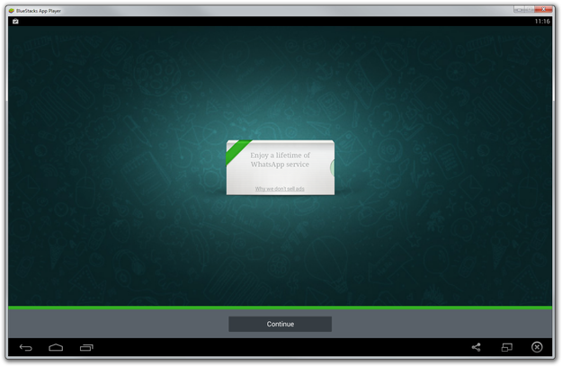 WhatsApp installation to Bluestacks finished