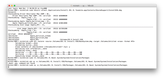 Create USB installation flash drive with OS X Yosemite with Terminal