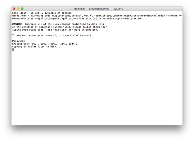 create OS X installation media with createlinstallmedia tool