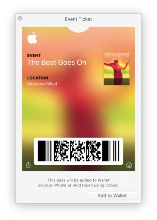 Event ticket viewed in pass viewer included in macOS (OS X)