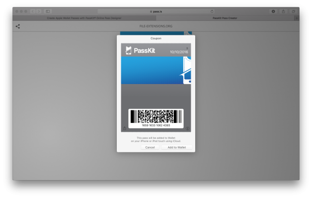 pkpass ticket viewed in Apple Safari
