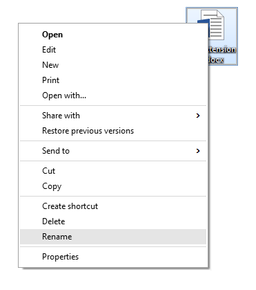 Rename docx to zip in Windows