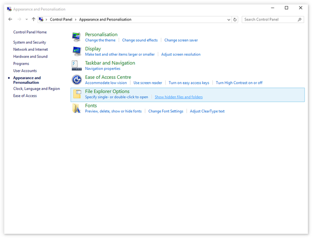 Microsoft Windows 10 File Explorer options