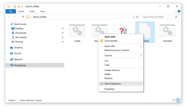 Search Extension option in context menu