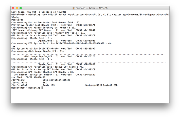 OS X El Capitan installation in Terminal
