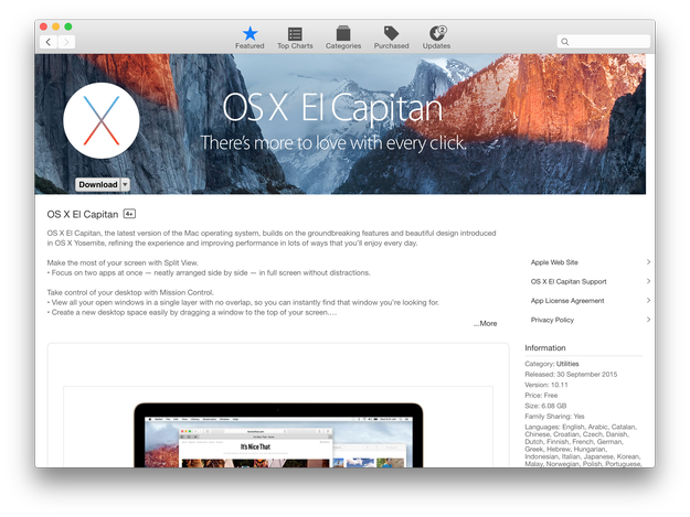 OS X El Capitan in App Store