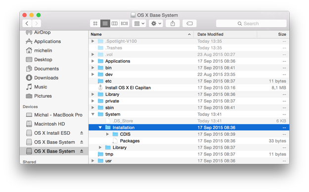 OS X System Installation folder