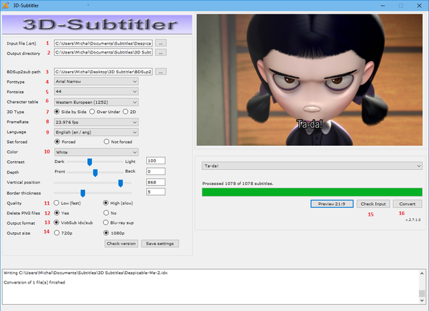 3D Subtitler settings