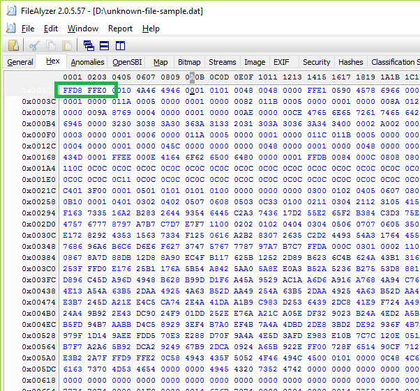 Sample file analysis using FileAlyzer