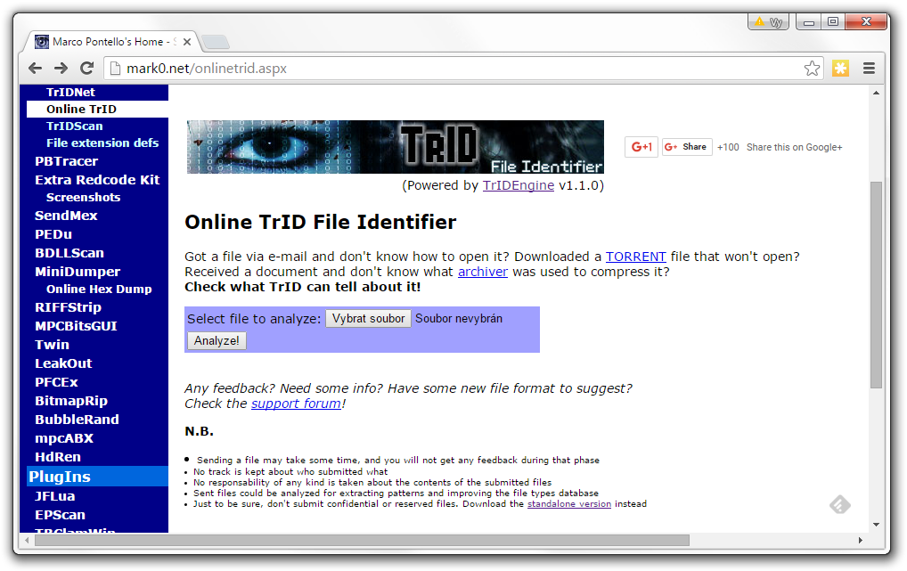 Online TrID screenshot