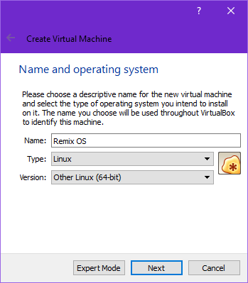 Create virtual machine in VirtualBox