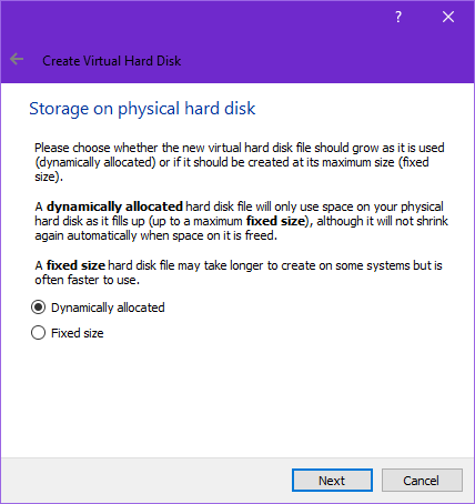 Virtual hard drive storage VirtualBox settings