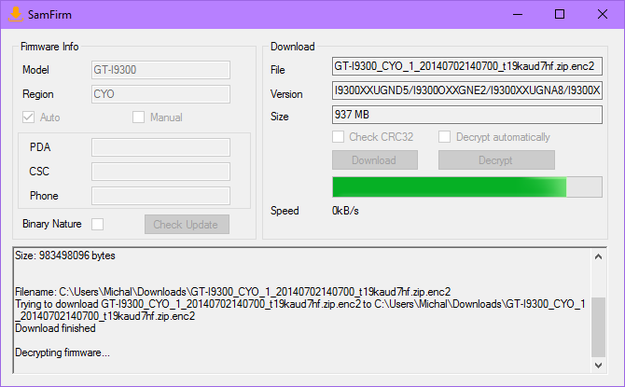 SamFirm decrypt firmware archive