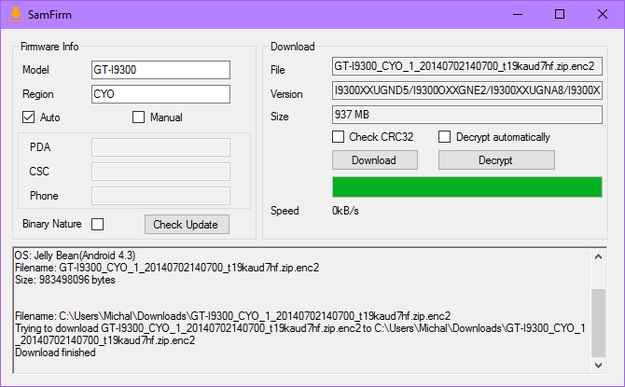 SamFirm download firmware archive