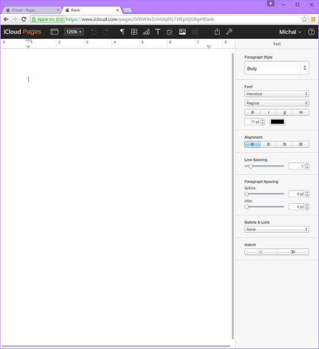 iCloud blank document