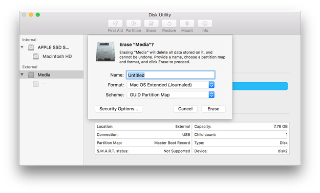 Apple Disk Utility prepare USB drive