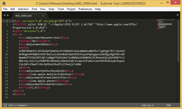 AAE sidecar file preview in Sublime Text