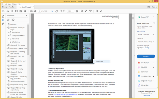 Adobe Acrobat copy image from pdf