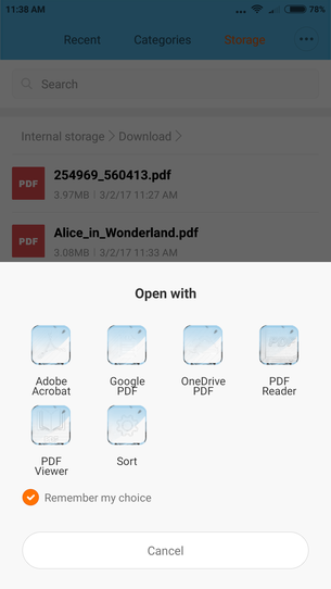 Google Android file explorer default app settings