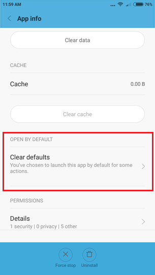 Google Android clear default settings
