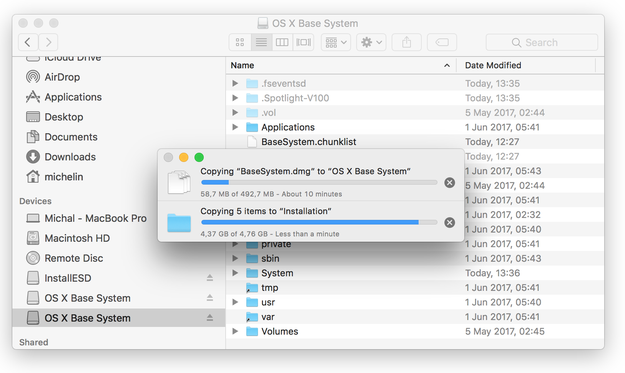 Finder basesystem and packages files copy