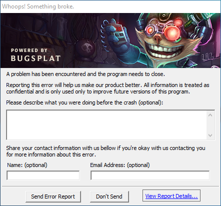 LoL bugsplat window