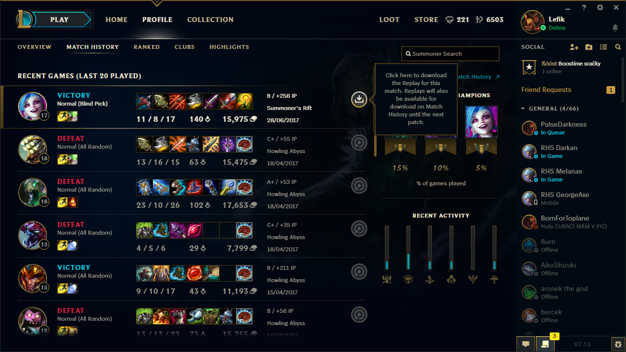 List of recent games in Match History tab of LoL client