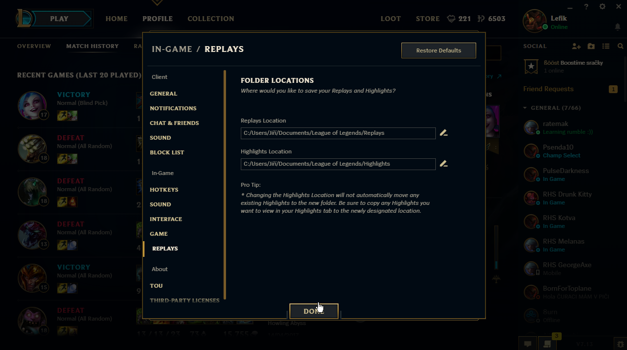 In-Game Replay Menu in LoL